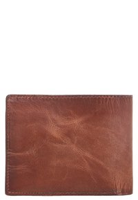 Braune Lederbrieftasche mit einer glatten, strukturierten Oberfläche und subtilen Farbvariationen. Gefaltetes Design mit minimalen Nahtdetails.