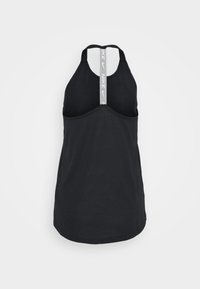 Czarny bezrękawnik o dopasowanym kroju, z okrągłym dekoltem i kontrastowym białym logo Nike na tylnej taśmie.