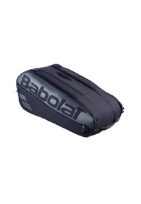 Borsa da tennis nera con un esterno in tessuto durevole, presenta un grande logo, doppie cerniere e una maniglia imbottita per un trasporto facile.