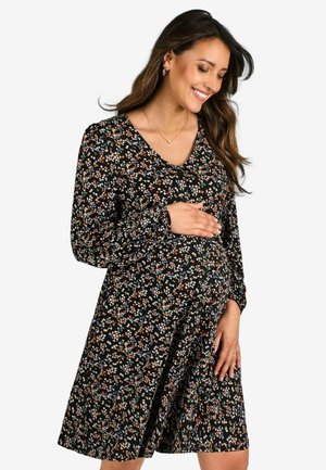 JoJo Maman Bébé MATERNITY PRETTY FLORAL BUTTON THROUGH - REGULAR FIT - Trikoomekko - black