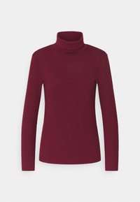 Bordeaux turtleneck trui van ribstof, met lange mouwen en een aansluitend ontwerp. Gladde textuur met een hoge kraag.