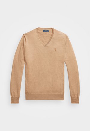 Polo Ralph Lauren SLIM FIT WASHABLE WOOL V-NECK JUMPER - Jersey de punto - camel melange