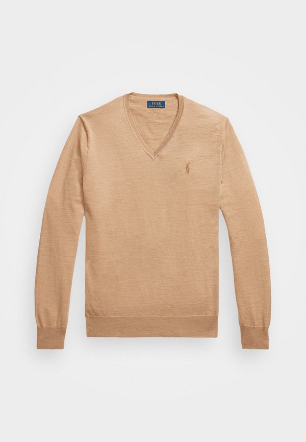 SLIM FIT WASHABLE WOOL V-NECK JUMPER - Jumper - camel melange4