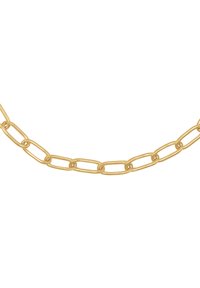 Collar de cadena de metal dorado con eslabones ovalados alargados y acabado suave, adecuado para llevar en capas o de manera independiente.