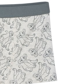 Cotton boxer shorts with a grey elastic waistband. Features an all-over print of cartoon lions in black outline on a light grey background.
