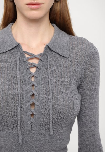 Feng Chen Wang LACE UP HENLEY - Pullover - gray