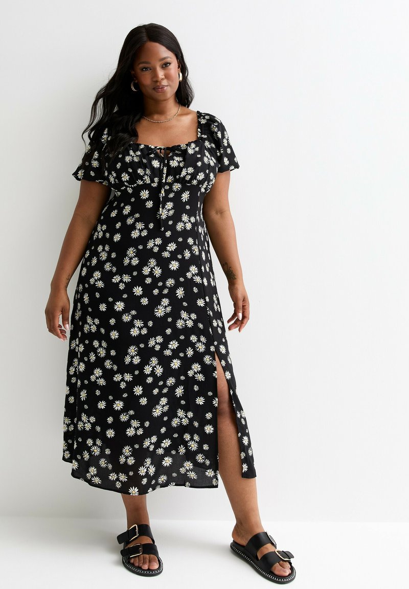 New Look Curves CURVES-PUFF SLEEVE MIDI - Jurk - black pattern