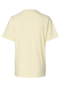 Korte mouwen t-shirt in lichtgeel, gemaakt van zachte katoen. Heeft een klassieke ronde hals, rechte zoom en subtiele zijsplitten aan de onderkant.