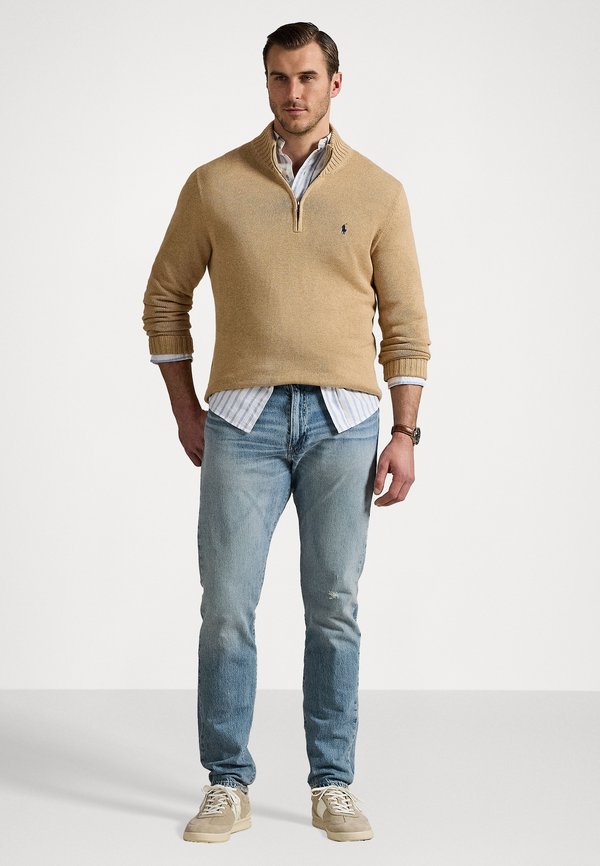 COTTON QUARTER ZIP SWEATER - Jumper - camel melange4