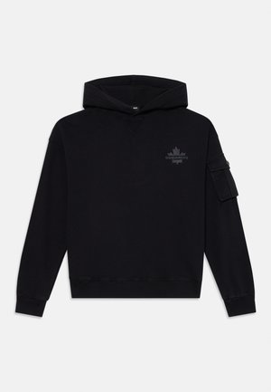 Hoodie preto feito de tecido macio, apresentando um bolso frontal e um logotipo ton sur ton no peito. Inclui um capuz com cordão e punhos canelados.