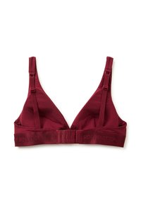 Reggiseno a triangolo color bordeaux realizzato in tessuto morbido, con spalline regolabili e chiusura a gancio e asola con marchio in rilievo sulla fascia.