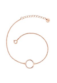 Rožu zelta aproce ar plānu ķēdīti, ar apaļu piekariņu un regulējamu aizdari ar mazu šarmu.