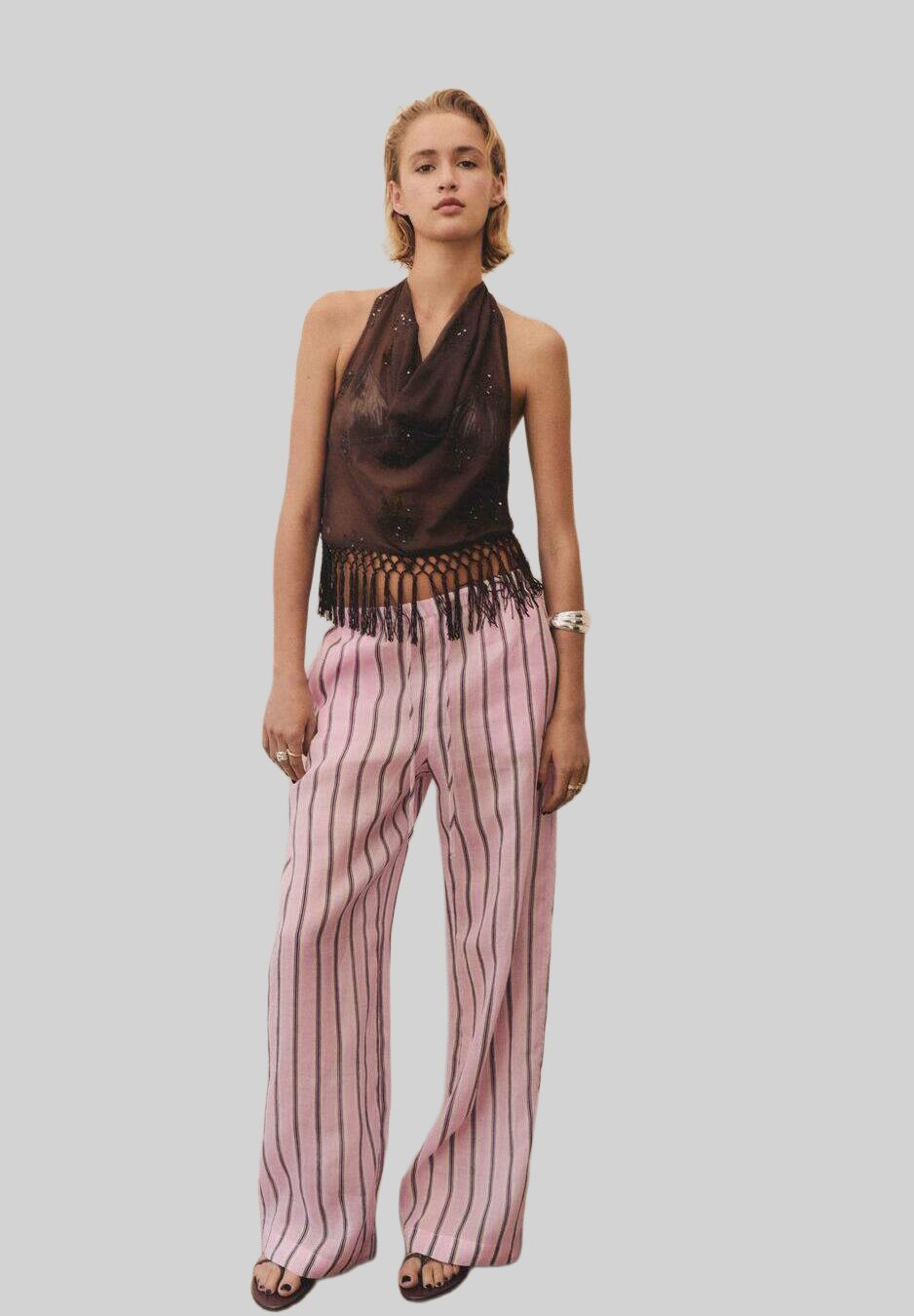 Pantalon Jersey Mango Taille 44 Rose Chair - Composition Polyester/viscose/lycra, Parfait état Occasion