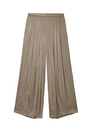 Pantalon large plissé en tissu beige avec une taille élastique, présenté à plat sur fond blanc.
