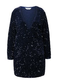 SEQUINED LONG SLEEVE V-NECK - Cocktailkleid/festliches Kleid - navy