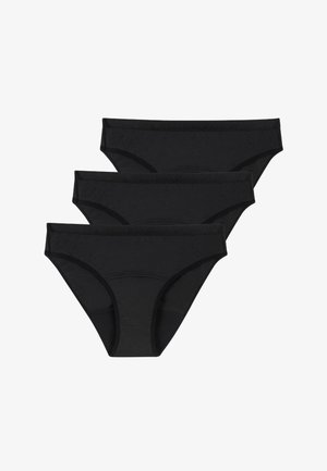 Culottes en coton noir, par lot de trois. Modèle classique avec une taille élastique et des coutures contrastantes le long des bords.