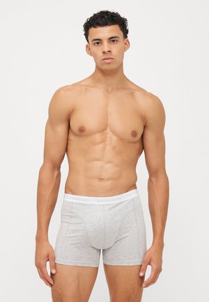 Graue Baumwoll-Boxershorts mit einem weißen Bund, der mit dem „BJÖRN BORG“-Logo versehen ist. Sie zeigen ein tailliertes Design und eine weiche Textur.