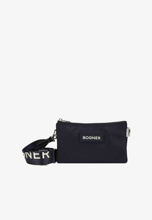 Pouch in nylon blu navy con logo BOGNER, dotato di chiusura con zip e tracolla rimovibile con scritte a contrasto. Design compatto, texture liscia.