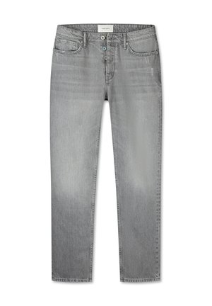 Grijze denim jeans met een rechte pasvorm, voorzien van een vervaagde textuur, vijf zakken, knoopsluiting en een kenmerk label op de tailleband.