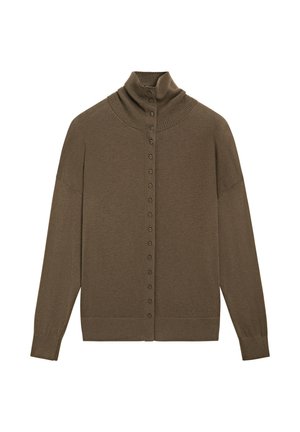 Massimo Dutti, TURTLENECK CARDIGAN WITH BUTTON DETAIL - Cardigan - khaki