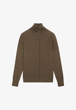 Massimo Dutti, TURTLENECK BUTTON-DETAIL CARDIGAN - Gilet - khaki