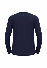 Marineblaue Langarmshirt mit Rundhalsausschnitt. Glattes Material, minimalistisches Design, mit einem markenspezifischen Detail am Kragen hinten.