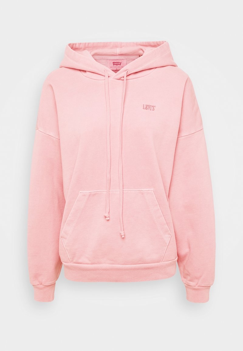 Vaaleanpunainen pehmeästä puuvillasta valmistettu hupullinen collegepaita. Varustettu säädettävällä kiristysnyörillä, etutaskulla ja rintakehällä hennosti brodeeratuilla logolla.