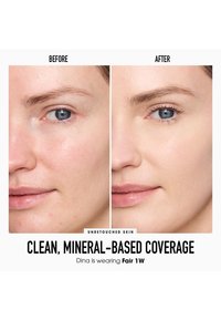 Voor en na foto's van de huid. Links is de huidstructuur ongelijk en zijn er onzuiverheden te zien; rechts toont een gladde, gelijkmatige huid met een gezonde glans.