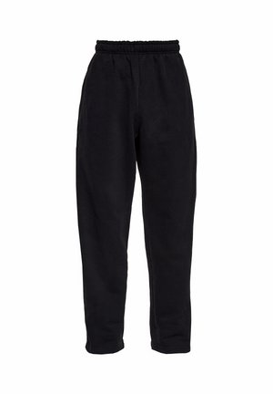 Pantalon de survêtement en molleton noir avec ceinture élastique et jambes effilées, présenté sur fond blanc.