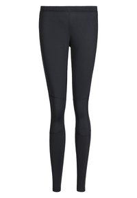 Svarta leggingar gjorda av ett mjukt, stretchigt material. Har sömlösa sidor och subtil branding längs vänster ben. Sittande, helängdsdesign.