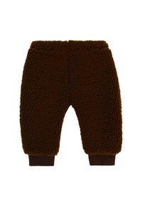 Braune Fleece-Hosen mit einer weichen, strukturierten Außenseite, elastischem Bund und enganliegenden Bündchen an den Knöcheln.