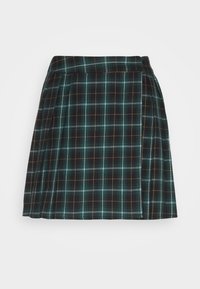 Gonna a quadri nera e verde con un design a pieghe, caratterizzata da accenti bianchi e arancioni. Realizzata in tessuto morbido con una superficie liscia.