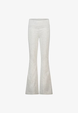 Pantalon de survêtement évasé en mélange de coton gris clair. Doté d'une taille large et d'une texture lisse, conçu pour le confort et la flexibilité.