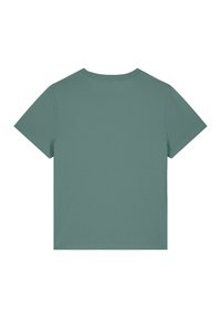 T-shirt à manches courtes, col rond, fabriqué en un doux mélange de coton, de couleur vert pâle. Texture lisse sans motifs ni accents visibles.