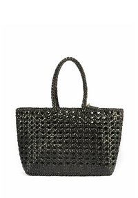Czarna, pleciona torba na ramię wykonana z materiału syntetycznego. Posiada dwa uchwyty, teksturowany wzór oraz zamek błyskawiczny.
