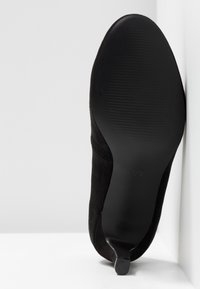Semelle noire de chaussure à talon haut avec légères rainures, bout pointu et marquage taille 37, affichée sur fond blanc.