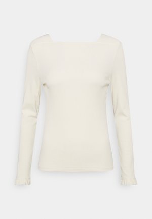RUFFLE-TRIM STRETCH COTTON TOP - Maglietta a manica lunga - mascarpone cream