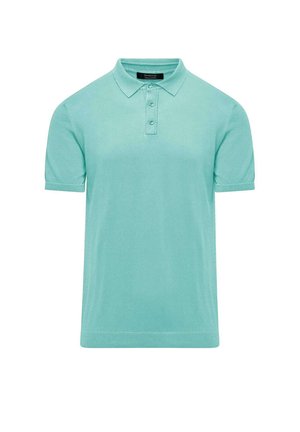 Mintgroene poloshirt gemaakt van zachte stof, met een kraag, een drieknoopsluiting en korte mouwen met geribbeldeboorden.