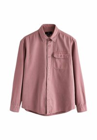 Langärmliges Hemd in staubrosa, aus Baumwolle. Mit einem Button-Down-Kragen, Brusttasche und Knopfverschluss. Weiche, schlichte Textur.