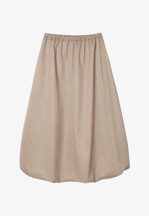 Beeživärviline põlvekõrgune seelik elastse vöökoha ja kergelt pallikujulise heatega, valmistatud siledast kangast, mis tagab lõdva istuvuse.