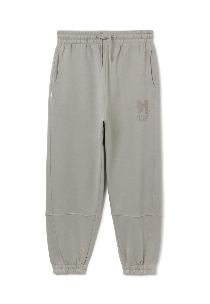 Grijze sweatpants van zachte stof, met een elastische tailleband, zijzakken en een geborduurd logo op de linkerdij.