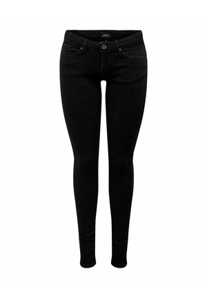 Czarne rurki jeansowe wykonane z denimu. Posiadają zapięcie na guzik, szlufki na pasek oraz pięciopocketowy design. Gładka faktura z minimalnym detalem w szwach.