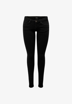 Czarne rurki jeansowe wykonane z denimu. Posiadają zapięcie na guzik, szlufki na pasek oraz pięciopocketowy design. Gładka faktura z minimalnym detalem w szwach.