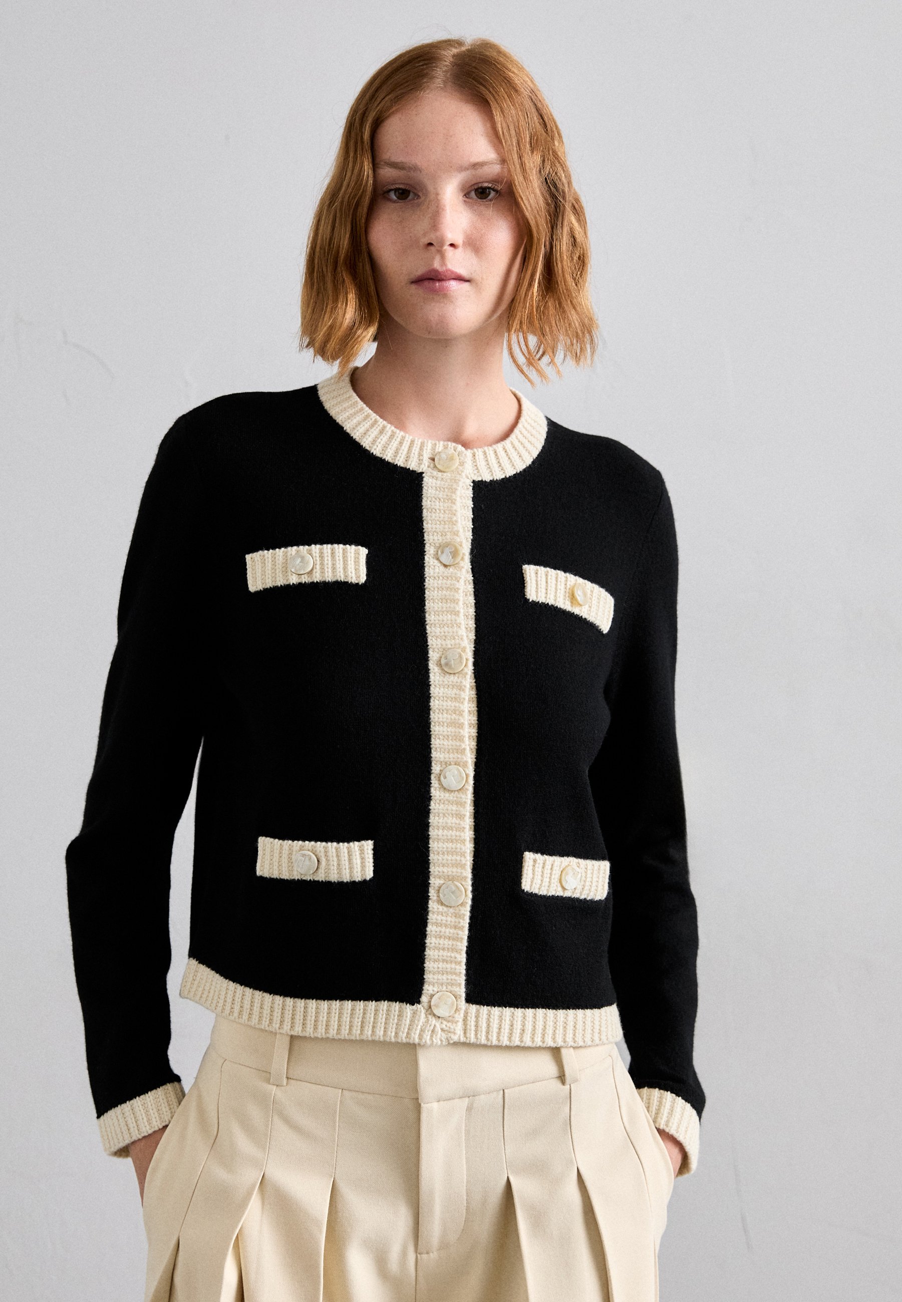 Tory Burch KENDRA CHUNKY TRIM CARDIGAN - Cardigan - black/french  