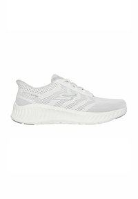 Scarpe sportive bianche realizzate in mesh traspirante. Presentano un design testurizzato, punta arrotondata, suola imbottita e accenti grigio chiaro.