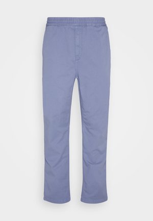 Helle blaue, weit geschnittene Hose mit elasticem Bund, geradem Bein Design, glatter Textur und subtilen Nähten.