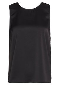 Svart ärmlös topp i glatt tyg, med rund halsringning och avslappnad passform. Inga synliga mönster eller detaljer.