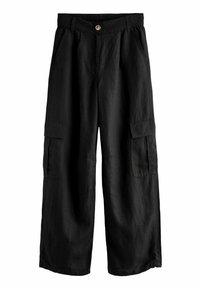 Mustad mustad jaladeta cargo püksid, mis on valmistatud kergest kangast. Omab elastset vööd, nupukinnitust, kahte küljetaskut ja kahte cargo-taskut.
