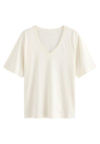 REGULAR FIT -SLOUCH V-NECK - Triko s potiskem - ecru