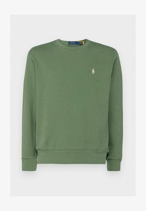 Felpa verde in cotone con scollo tondo, polsini e orlo a costine, con un piccolo logo ricamato sul lato sinistro del petto.